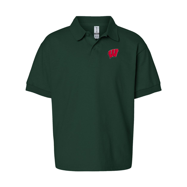 Youth  Wisconsin Badgers Gildan Dry Blend Jersey Polo