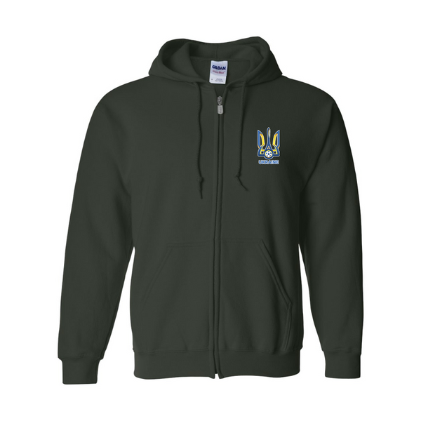 Men's Ukraine National Football Soccer Team JERZEES NuBlend Full-Zip Hooded Sweatshirt