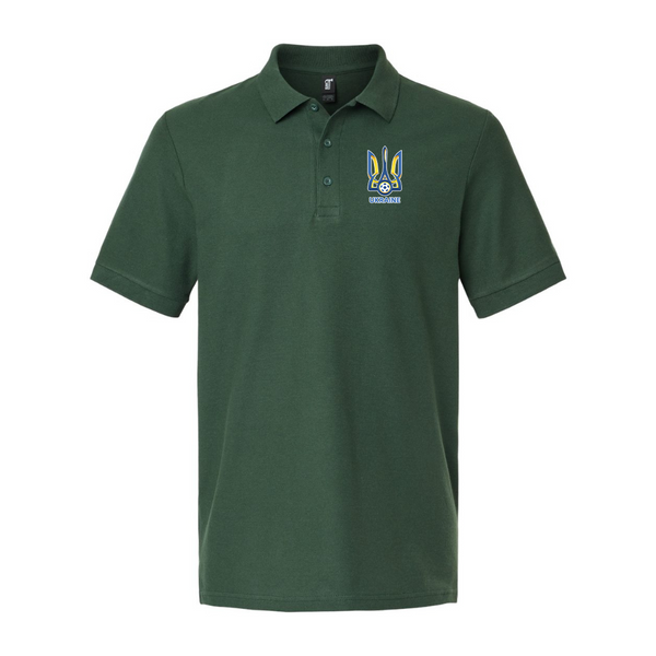 Men's Ukraine National Football Soccer Team Gildan Hammer Pique Polo