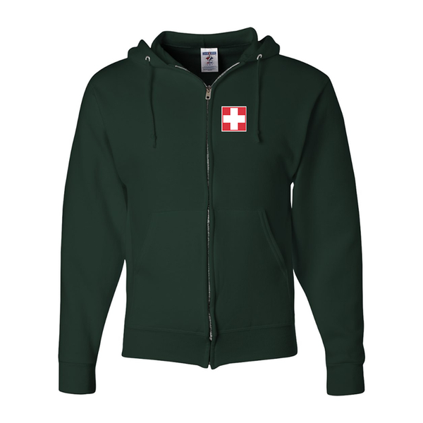 Men's Switzerland National Football Soccer Team JERZEES NuBlend Full-Zip Hooded Sweatshirt