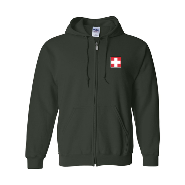 Men's Switzerland National Football Soccer Team Gildan  Heavy Blend Full Zip Hooded Sweatshirt