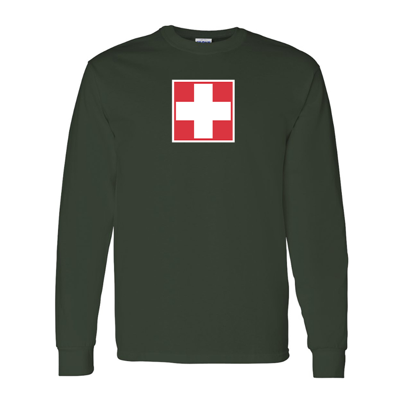 Men's Switzerland National Football Soccer Team Gildan Heavy Cotton Long Sleeve T-Shirt