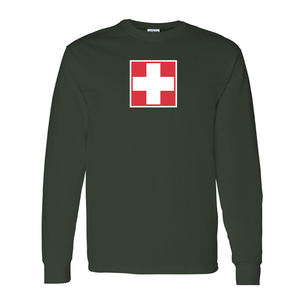 Men's Switzerland National Football Soccer Team Gildan Heavy Cotton Long Sleeve T-Shirt