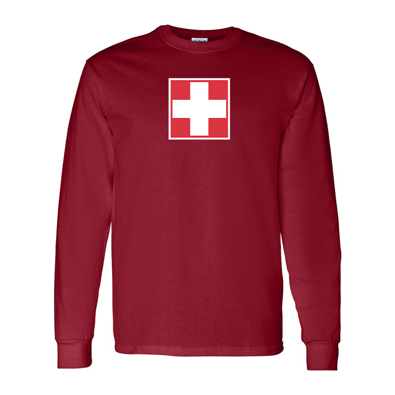 Men's Switzerland National Football Soccer Team Gildan Heavy Cotton Long Sleeve T-Shirt