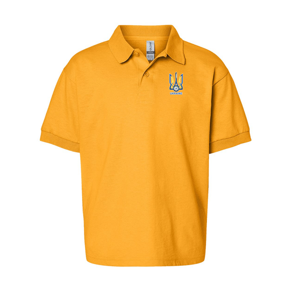 Youth Ukraine National Football Soccer Team Gildan Dry Blend Jersey Polo