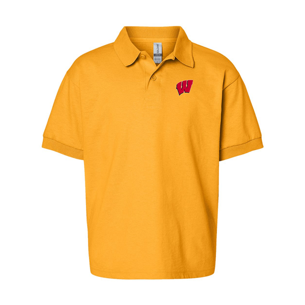 Youth  Wisconsin Badgers Gildan Dry Blend Jersey Polo