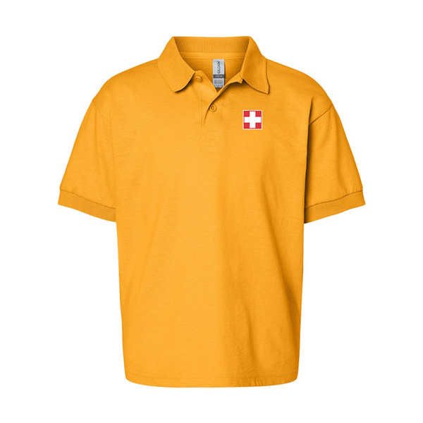 Youth  Switzerland National Football Soccer Team Gildan Dry Blend Jersey Polo