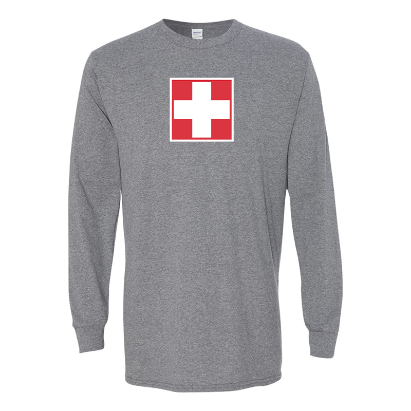 Men's Switzerland National Football Soccer Team Gildan Heavy Cotton Long Sleeve T-Shirt
