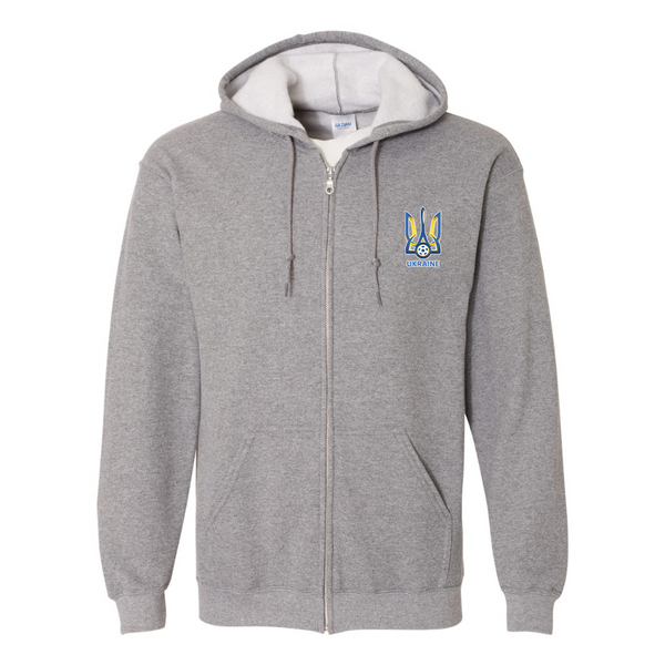 Men's Ukraine National Football Soccer Team Gildan  Heavy Blend Full Zip Hooded Sweatshirt