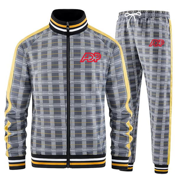 Men's ADP Full-zip Long Sleeve Plaid Track Jackets and Pants 2 Piece