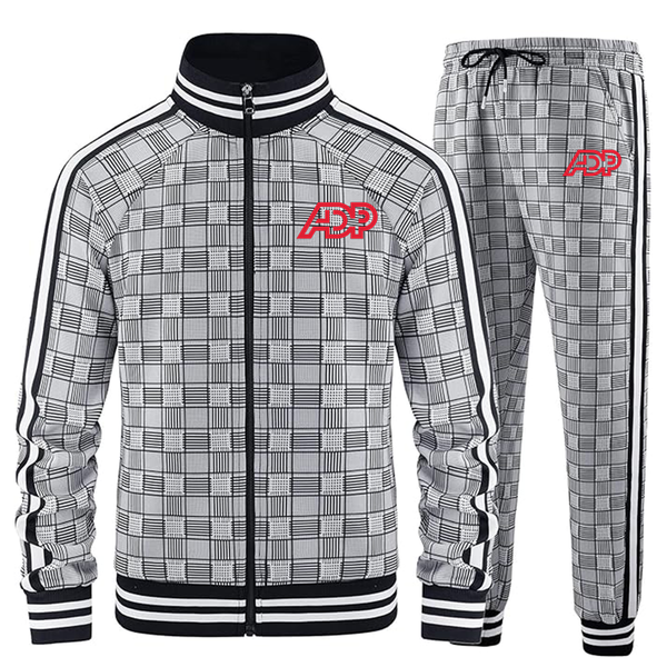 Men's ADP Full-zip Long Sleeve Plaid Track Jackets and Pants 2 Piece