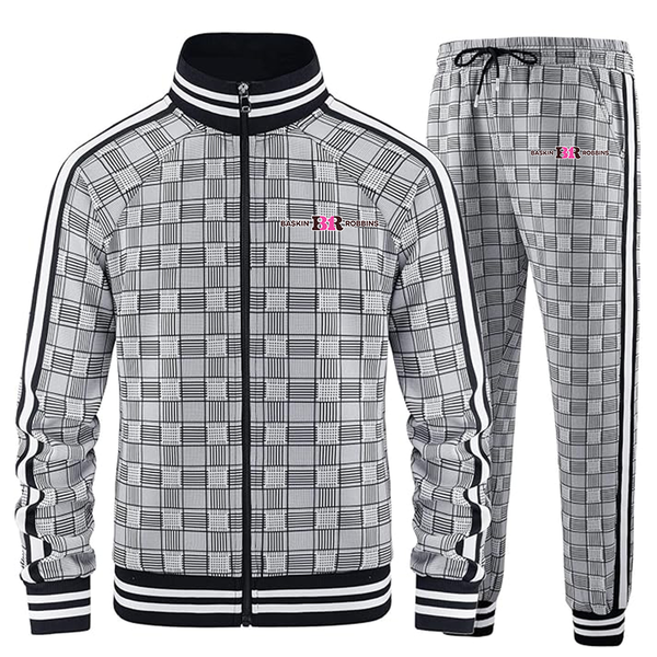 Men's Baskin-Rоbbins Full-zip Long Sleeve Plaid Track Jackets and Pants 2 Piece