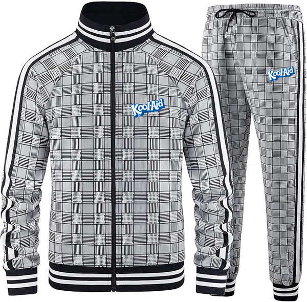 Men's kool-Aid Tracksuits Full-zip Long Sleeve Plaid Track Jackets and Pants 2 Piece