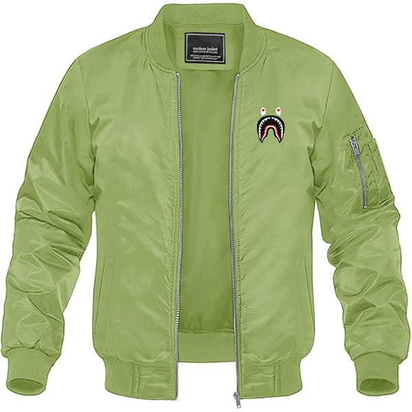 Men's BAPE Shark Logo Lightweight Bomber Jacket Windbreaker Softshell Varsity Jacket Coat