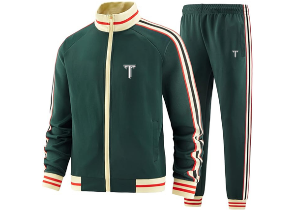 Men's Troy Trojans Two Piece Designer Tracksuit with Bold Striped Accents and Zippered Front Elevated Athletic Wear