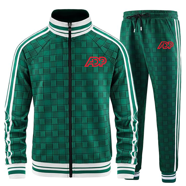 Men's ADP Full-zip Long Sleeve Plaid Track Jackets and Pants 2 Piece
