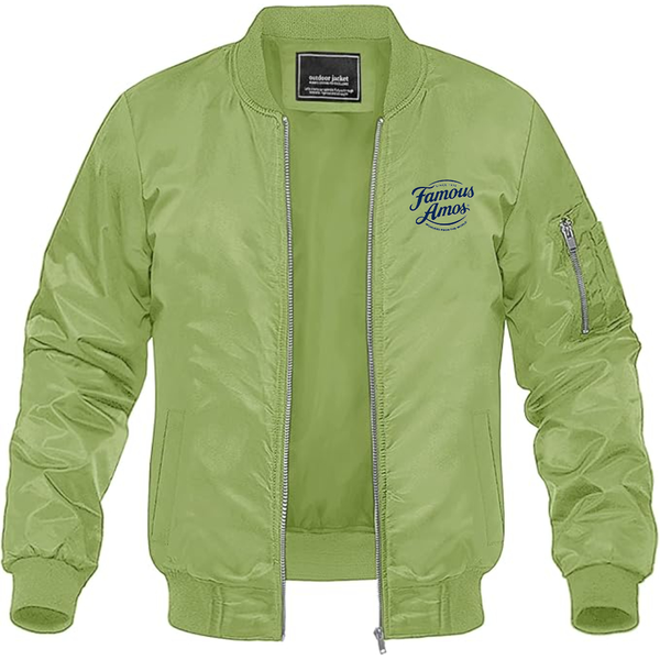 Men's Famous Amos Logo Lightweight Bomber Jacket Windbreaker Softshell Varsity Jacket Coat