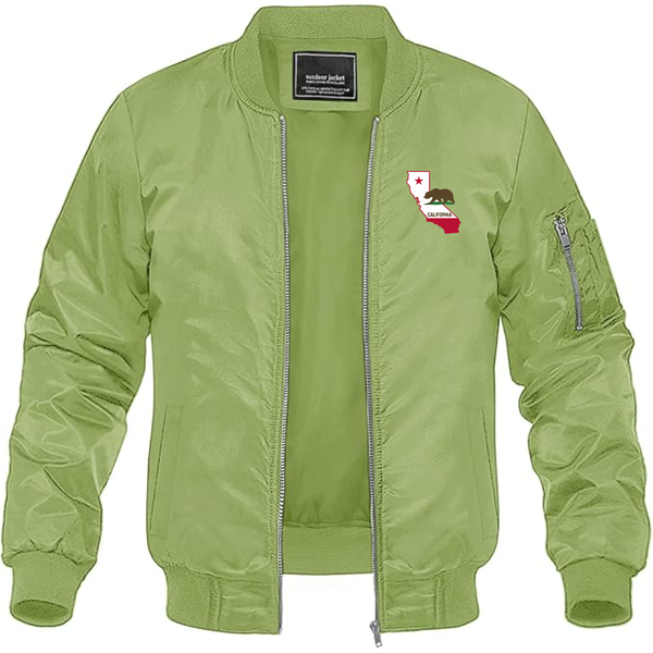 Men's California Bear Map Lightweight Bomber Jacket Windbreaker Softshell Varsity Jacket Coat