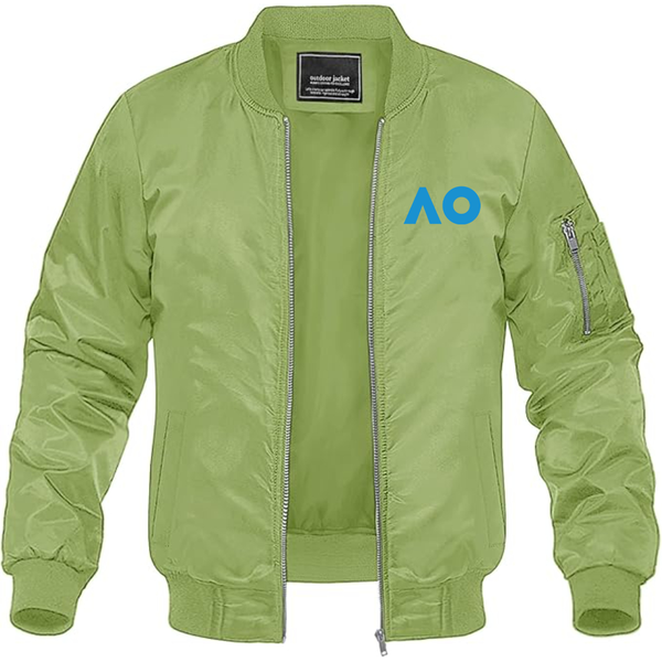 Men's Australian Open Logo Lightweight Bomber Jacket Windbreaker Softshell Varsity Jacket Coat