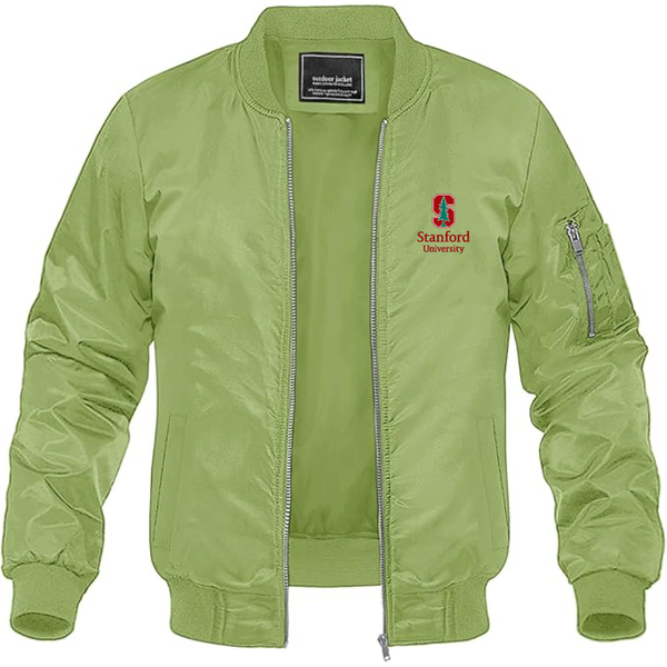 Men's Stanford University Logo Lightweight Bomber Jacket Windbreaker Softshell Varsity Jacket Coat