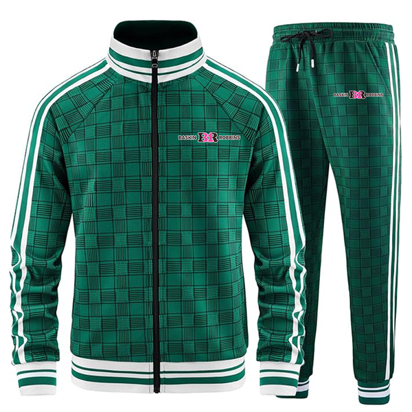 Men's Baskin-Rоbbins Full-zip Long Sleeve Plaid Track Jackets and Pants 2 Piece