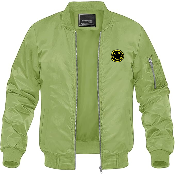 Men's Nirvana Yellow and Black Face Lightweight Bomber Jacket Windbreaker Softshell Varsity Jacket Coat