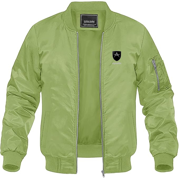 Men's Apollo Logo Lightweight Bomber Jacket Windbreaker Softshell Varsity Jacket Coat