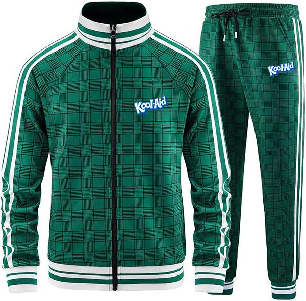 Men's kool-Aid Tracksuits Full-zip Long Sleeve Plaid Track Jackets and Pants 2 Piece