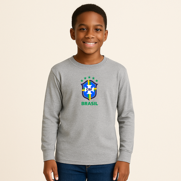 Youth Kids Brasil National Soccer Team Long Sleeve T-Shirt