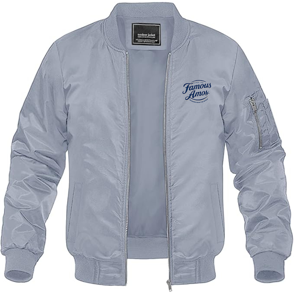 Men's Famous Amos Logo Lightweight Bomber Jacket Windbreaker Softshell Varsity Jacket Coat