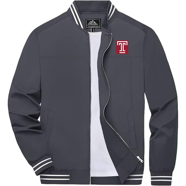 Men's  Temple Owls Zip-Up Bomber Jacket Ribbed Collar and Cuffs Outerwear