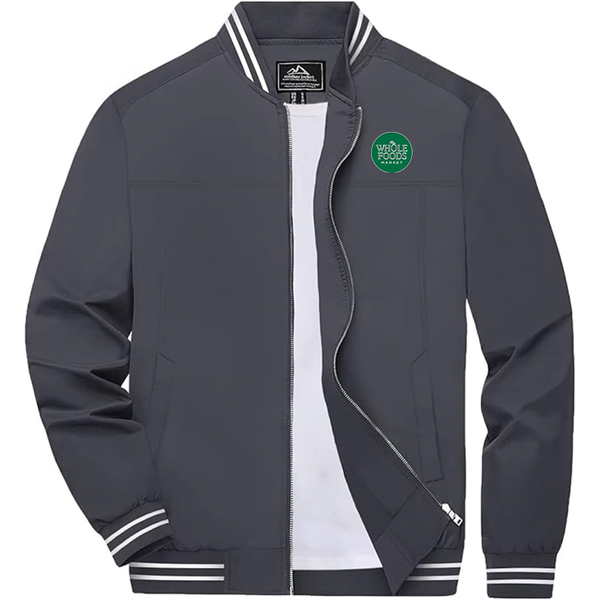 Men's  Whole Foods Market Lightweight Zip-Up Bomber Jacket  Ribbed Collar and Cuffs Outerwear