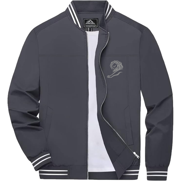 Men's   Cannes Lions Lightweight Zip-Up Bomber Jacket with Ribbed Collar and Cuffs Versatile Casual Outerwear