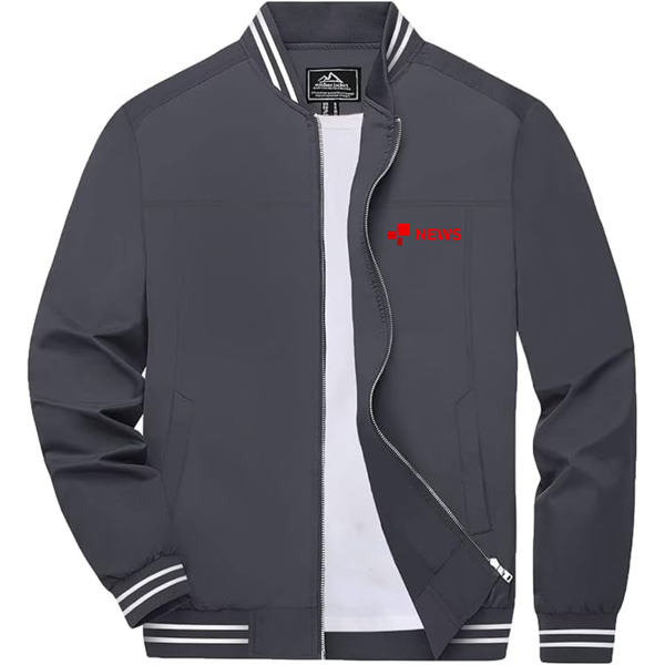 Men's  BBC News  Lightweight Zip-Up Bomber Jacket with Ribbed Collar and Cuffs Versatile Casual Outerwear
