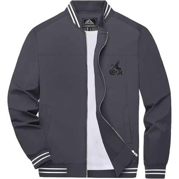 Men's  Colt Horse Lightweight Zip-Up Bomber Jacket with Ribbed Collar and Cuffs Versatile Casual Outerwear