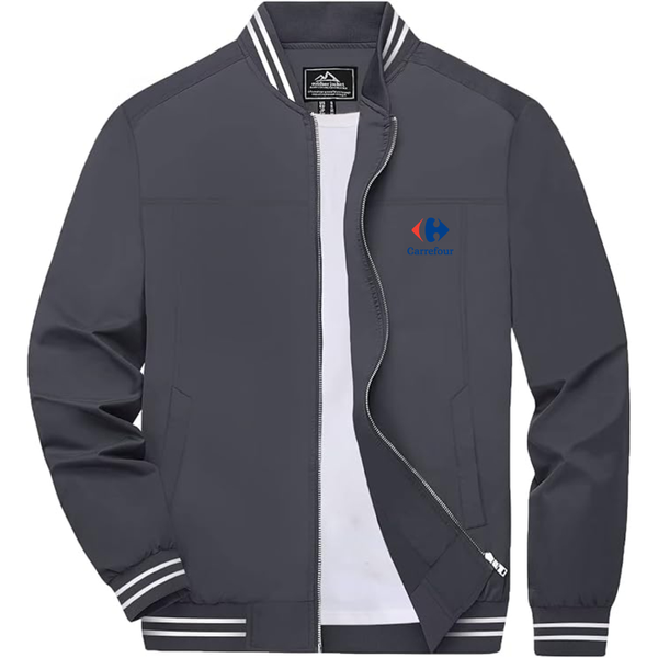 Men's  Carrefour Lightweight Zip-Up Bomber Jacket with Ribbed Collar and Cuffs Versatile Casual Outerwear