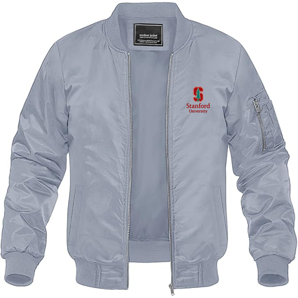 Men's Stanford University Logo Lightweight Bomber Jacket Windbreaker Softshell Varsity Jacket Coat
