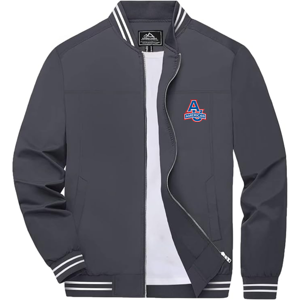 Men's  American Eagles Lightweight Zip-Up Bomber Jacket with Ribbed Collar and Cuffs Versatile Casual Outerwear