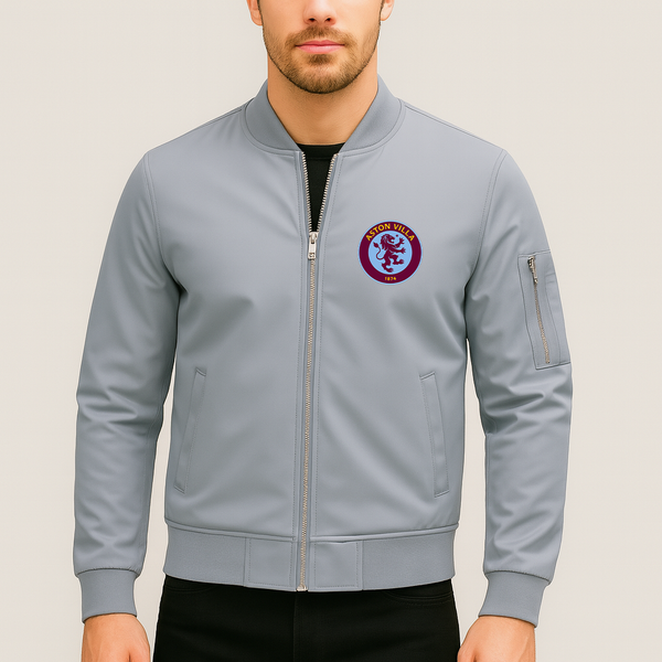 Men's Aston Villa FC Lightweight Bomber Jacket Windbreaker Softshell Varsity Jacket Coat