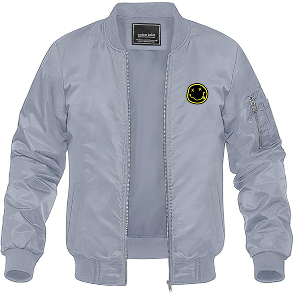 Men's Nirvana Yellow and Black Face Lightweight Bomber Jacket Windbreaker Softshell Varsity Jacket Coat