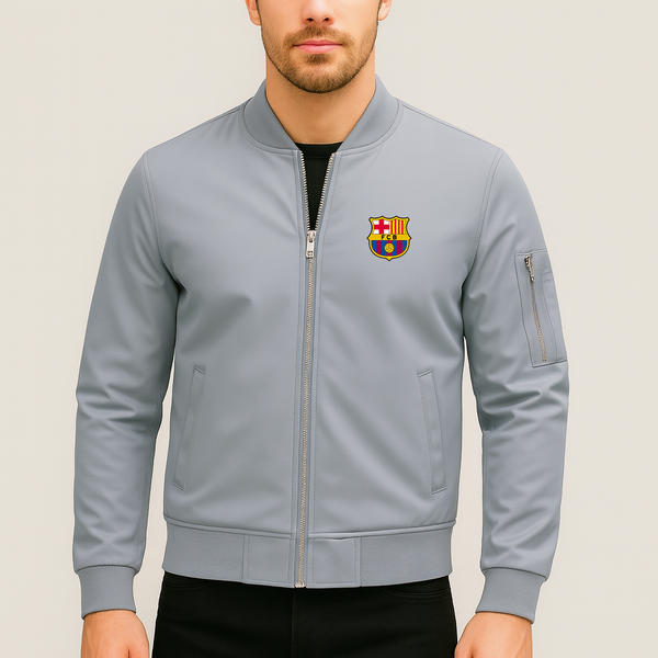 Men's F.C. Barcelona Soccer Lightweight Bomber Jacket Windbreaker Softshell Varsity Jacket Coat