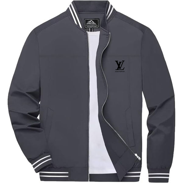 Men's Louis Vuitton Lightweight Zip-Up Bomber Jacket with Ribbed Collar and Cuffs Versatile Casual Outerwear