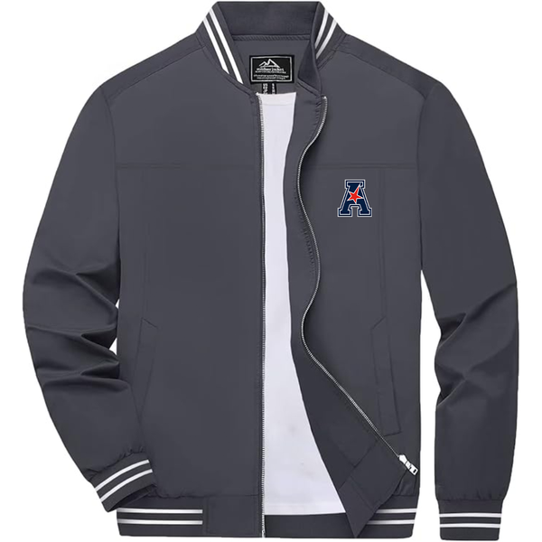 Men's  American Athletic Conference Lightweight Zip-Up Bomber Jacket with Ribbed Collar and Cuffs Versatile Casual Outerwear