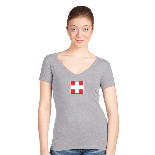 Women's  Switzerland National Football Soccer Team  Next Level V-Neck T-Shirt