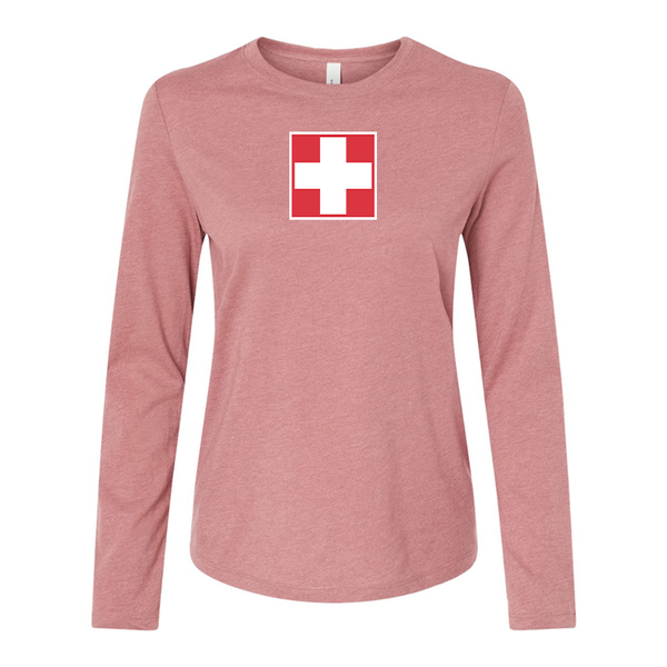 BELLA CANVAS Women’s Switzerland National Football Soccer Team Jersey Long Sleeve Tee