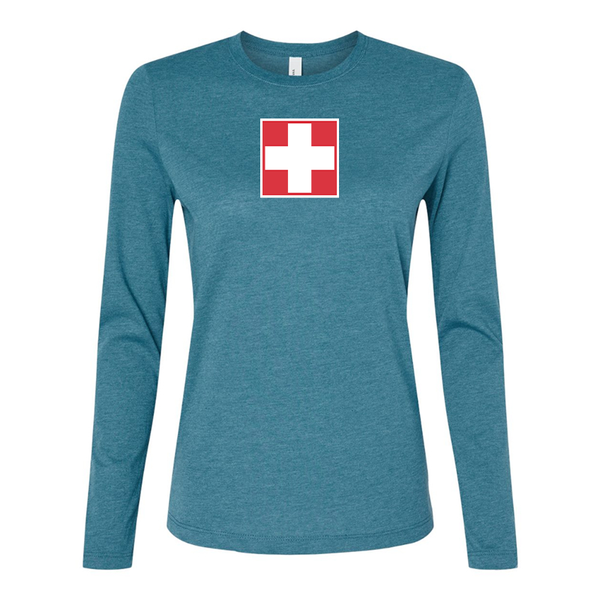 BELLA CANVAS Women’s Switzerland National Football Soccer Team Jersey Long Sleeve Tee