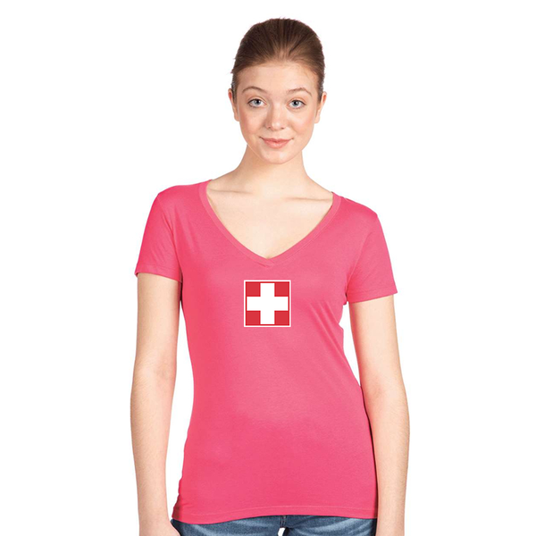 Women's  Switzerland National Football Soccer Team  Next Level V-Neck T-Shirt