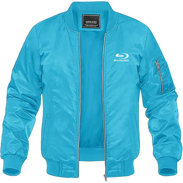 Men's Blu-ray Disc Logo Lightweight Bomber Jacket Windbreaker Softshell Varsity Jacket Coat