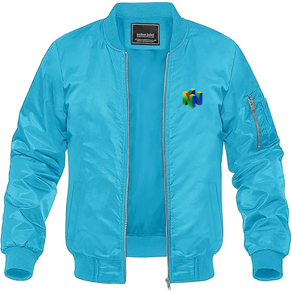 Men's Nintendo N64   Logo Lightweight Bomber Jacket Windbreaker Softshell Varsity Jacket Coat