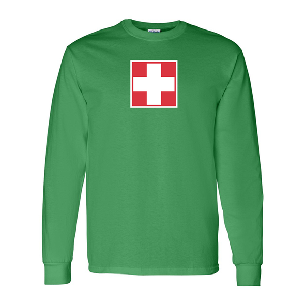 Men's Switzerland National Football Soccer Team Gildan Heavy Cotton Long Sleeve T-Shirt